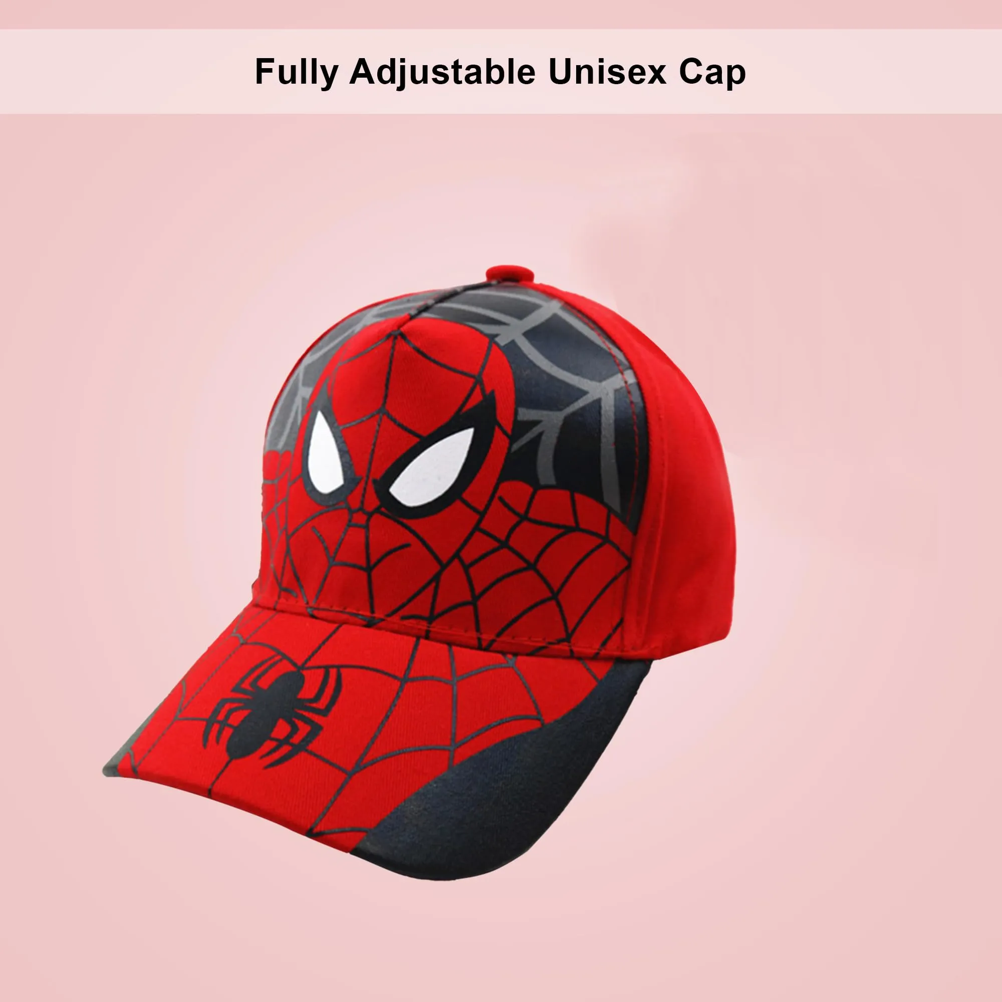 Kuber Industries Pack of 3 Spiderman Cap | Adjustable Cap for Boys and Girls | Cartoon Character Printed Little Cap for Kids | Cap for 7-12 Year Old Baby Girls and Boys | T8103-A | Red