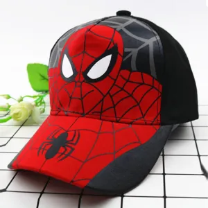 Kuber Industries Pack of 3 Spiderman Cap | Adjustable Cap for Boys and Girls | Cartoon Character Printed Little Cap for Kids | Cap for 7-12 Year Old Baby Girls and Boys | T8103-B | Black & Red