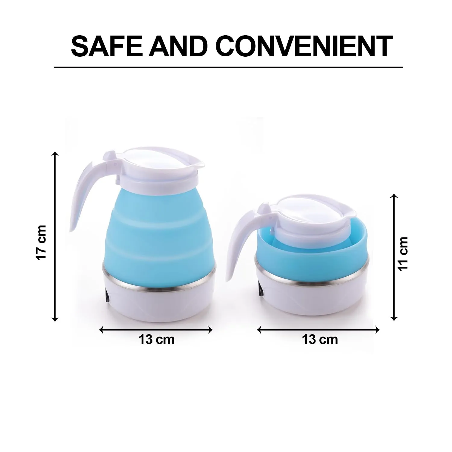 Kuber Industries Pack of 4 Foldable Electric Kettle 600 ML|Silicone Body With 304-Stainless Steel Base|Leak Proof Design|Multipurpose Portable Electric Kettle for Travel, Office & Home|600W|Blue