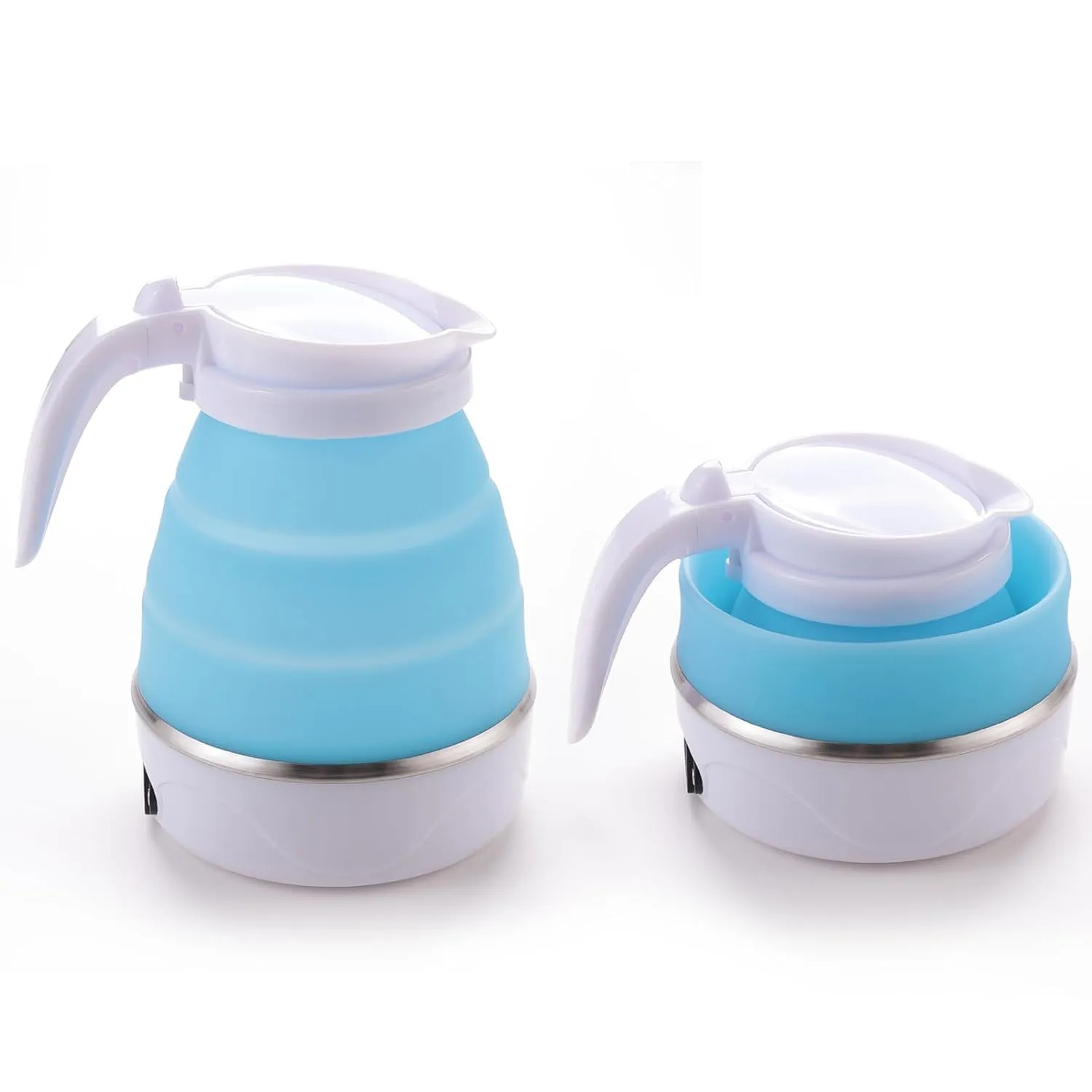 Kuber Industries Pack of 4 Foldable Electric Kettle 600 ML|Silicone Body With 304-Stainless Steel Base|Leak Proof Design|Multipurpose Portable Electric Kettle for Travel, Office & Home|600W|Blue