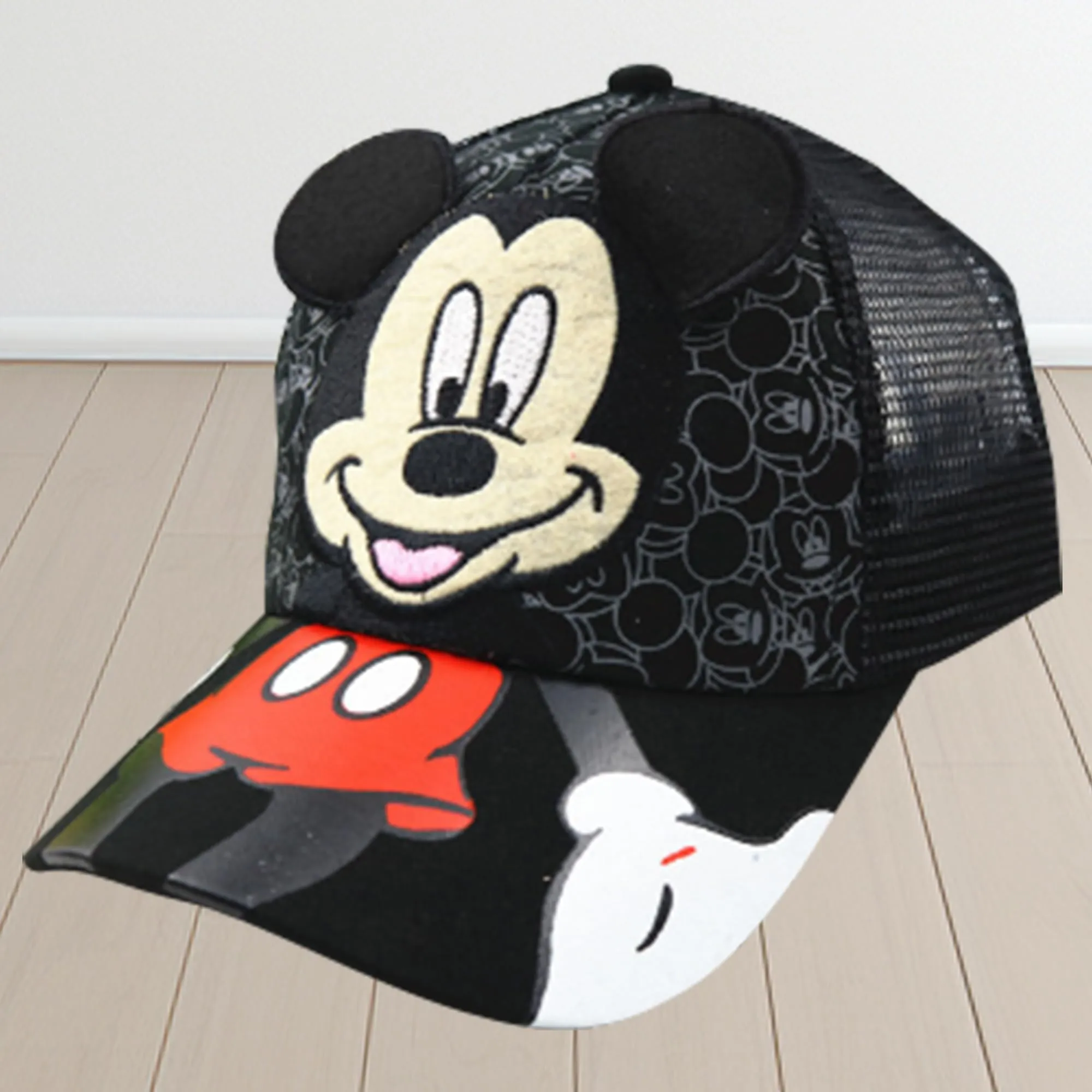 Kuber Industries Pack of 4 Mickey Mouse Cap | Adjustable Cap for Boys and Girls | Cartoon Character Printed Little Cap for Kids | Cap for 7-12 Year Old Baby Girls and Boys | QI0102-B | Black