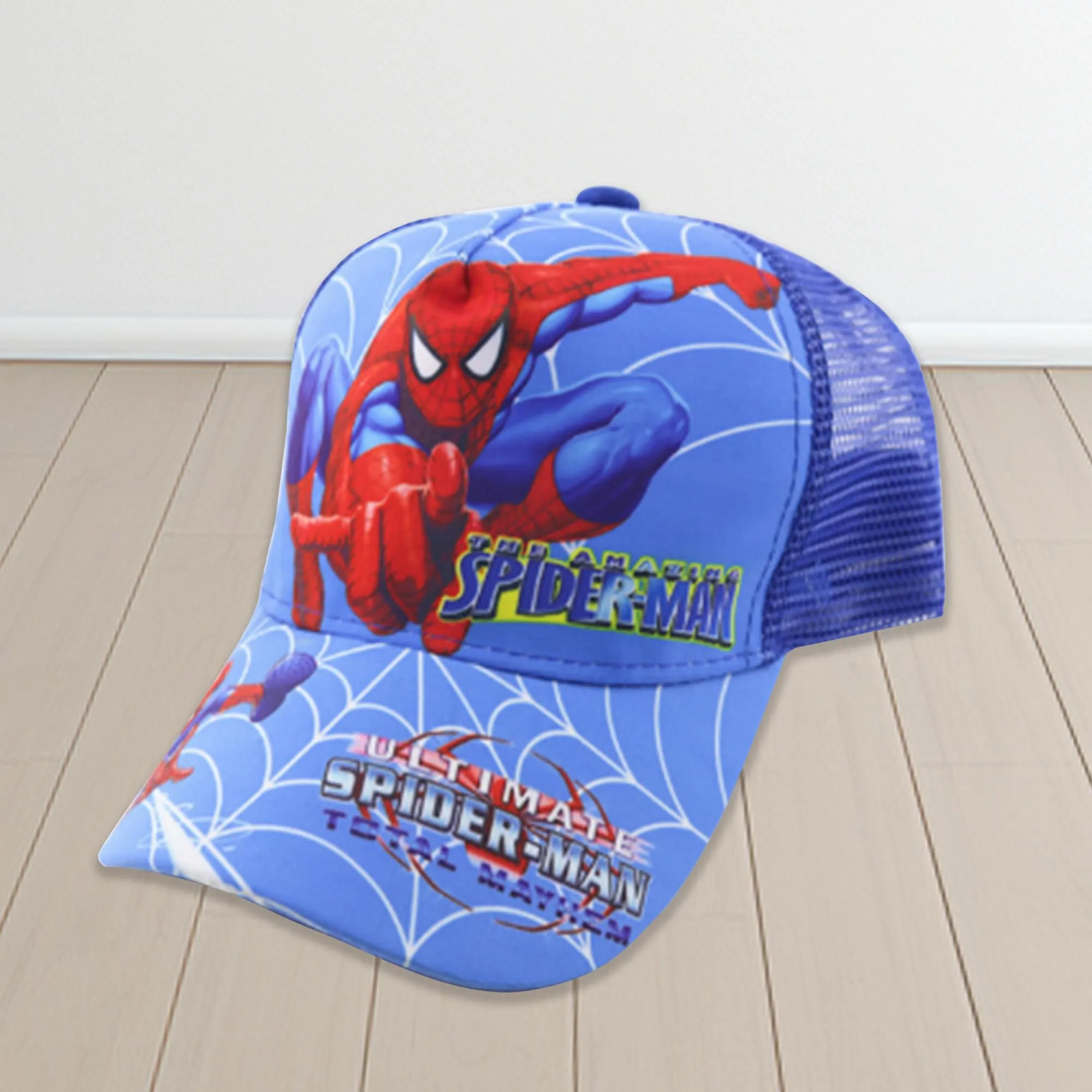 Kuber Industries Pack of 4 Spiderman Cap | Adjustable Cap for Boys and Girls | Cartoon Character Printed Little Cap for Kids | Cap for 7-12 Year Old Baby Girls and Boys | T20622 | Blue