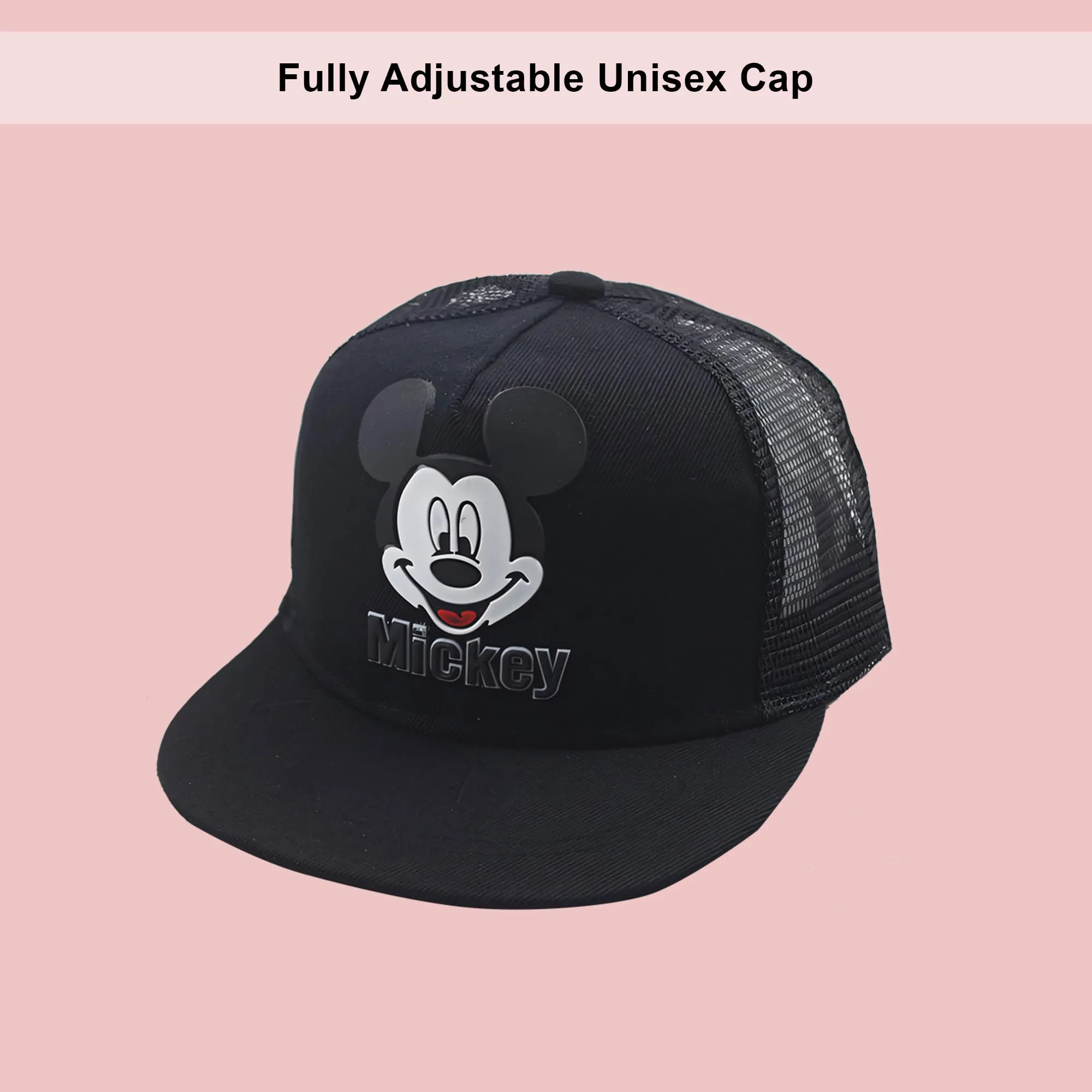 Kuber Industries Pack of 5 Mickey Mouse Cap | Adjustable Cap for Boys and Girls | Cartoon Character Printed Little Cap for Kids | Cap for 7-12 Year Old Baby Girls and Boys | QI0092-C | Black