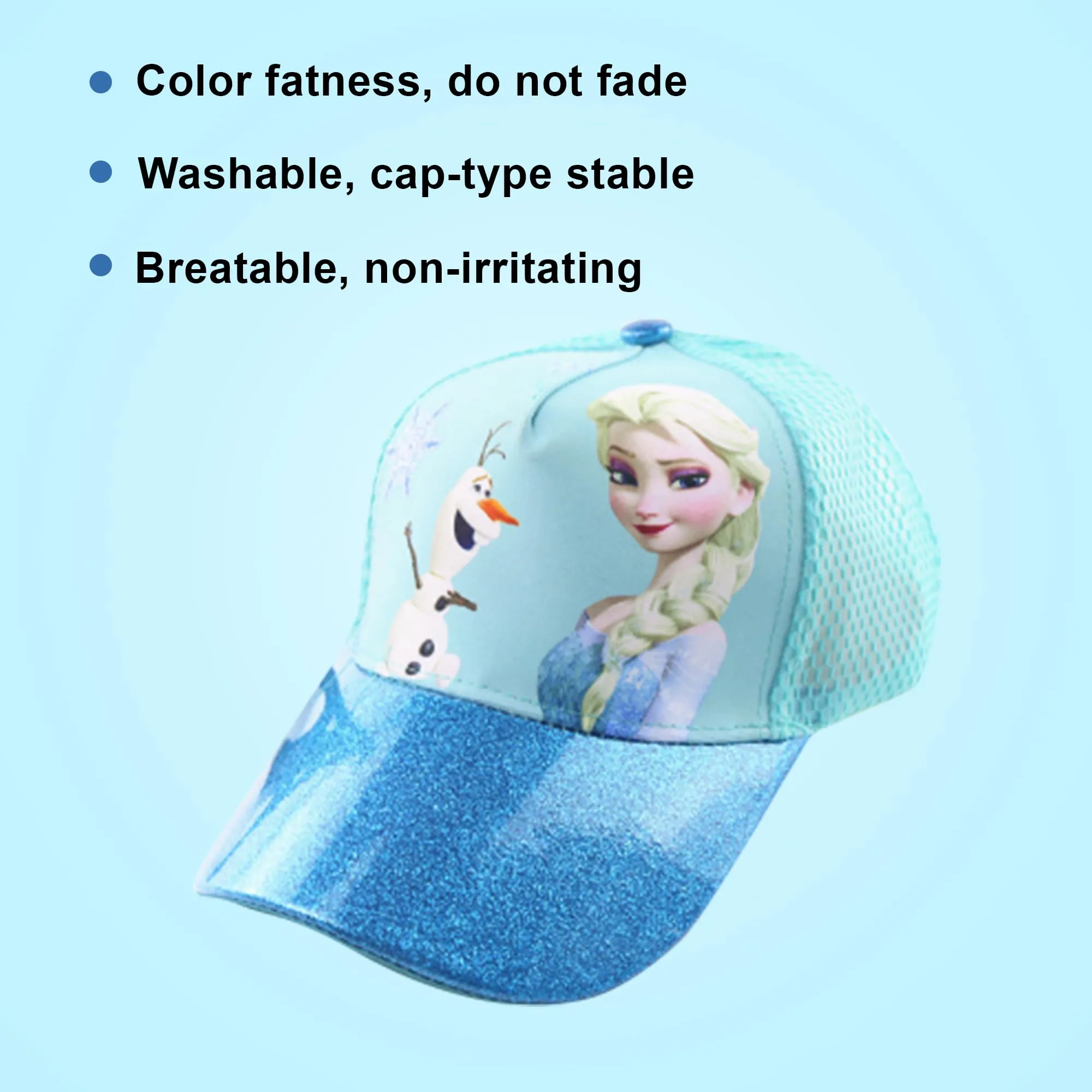 Kuber Industries Pack of 5 Princess Cap | Adjustable Cap for Boys and Girls | Cartoon Character Printed Little Cap for Kids | Cap for 7-12 Year Old Baby Girls and Boys |T206221-B | Light Aqua