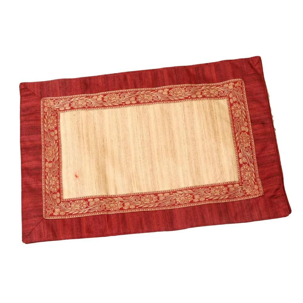 Kuber Industries Patch Design Silk 6 Piece Dining Table Place Mat Set - Maroon