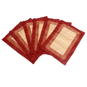 Kuber Industries Patch Design Silk 6 Piece Dining Table Place Mat Set - Maroon