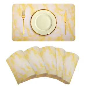 Kuber Industries Placemat | Placemats for Dining Room | Anti-Slip Table Mat Set | Placemats for Kitchen Table | Dining Table Placemats | Marble Placemat | 6 Piece Set | Yellow