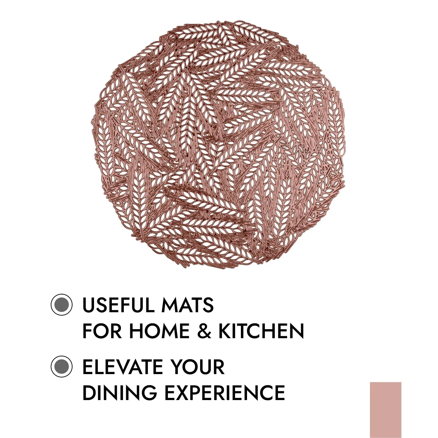 Kuber Industries Placemat | Placemats for Dining Room | Designer Table Mat Set | Placemats for Kitchen Table | Round Table Placemats | Leaf-Design Placemat | 6 Piece Set | Copper