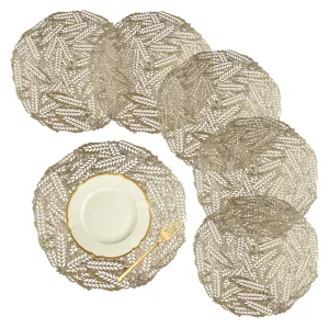 Kuber Industries Placemat | Placemats for Dining Room | Designer Table Mat Set | Placemats for Kitchen Table | Round Table Placemats | Leaf-Design Placemat | 6 Piece Set | Golden