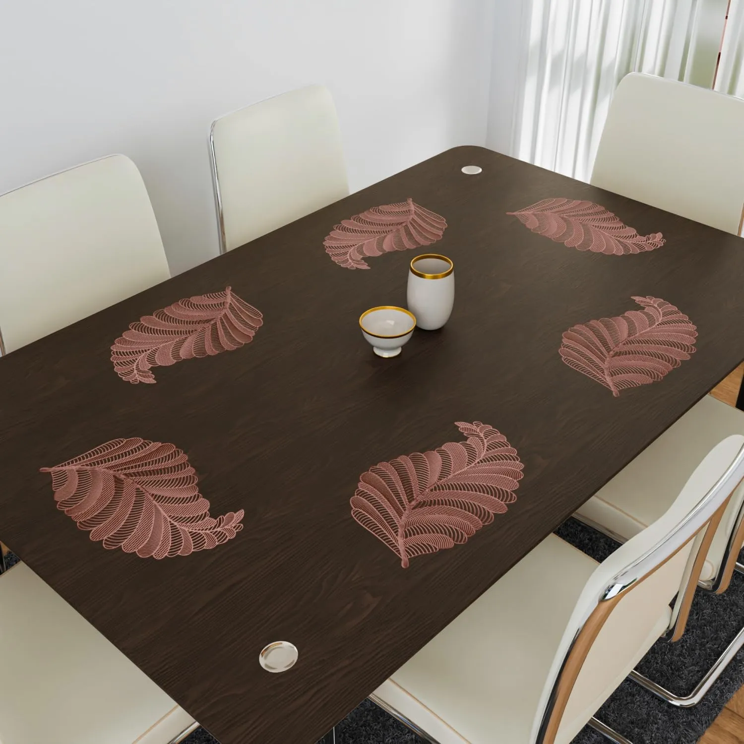 Kuber Industries Placemat | Placemats for Dining Room | Designer Table Mat Set | Placemats for Kitchen Table | Side Table Placemats | Leaf Shape Placemat | 4 Piece Set | Copper