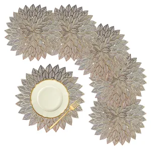 Kuber Industries Placemat | Placemats for Dining Room | Designer Table Mat Set | Placemats for Kitchen Table | Side Table Placemats | Round Flower Placemat | 6 Piece Set | Golden