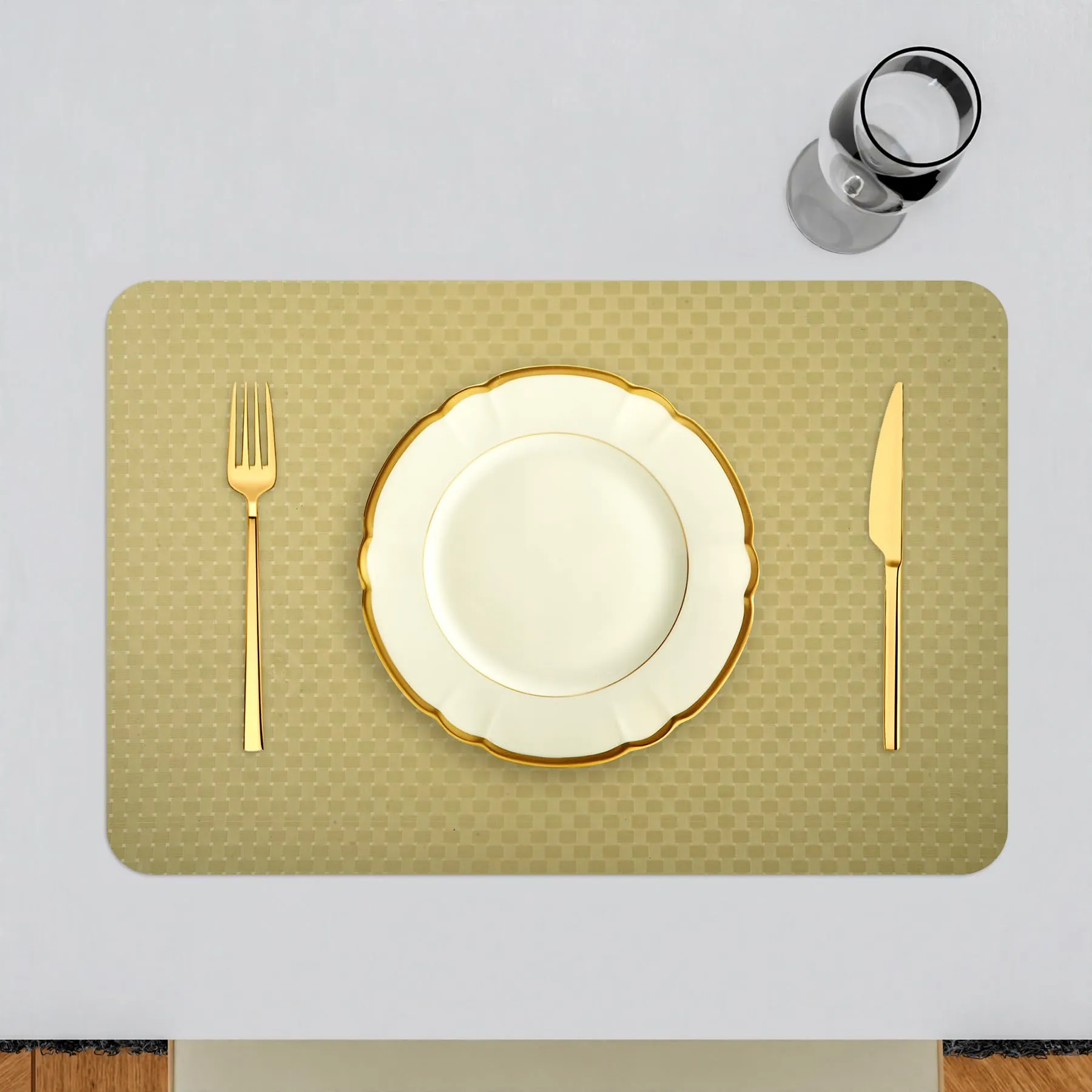 Kuber Industries Placemat | Placemats for Dining Room | Table Mat Set | Placemats for Kitchen Table | Dining Table Placemats | Check-Design Placemat | 6 Piece Set | Beige