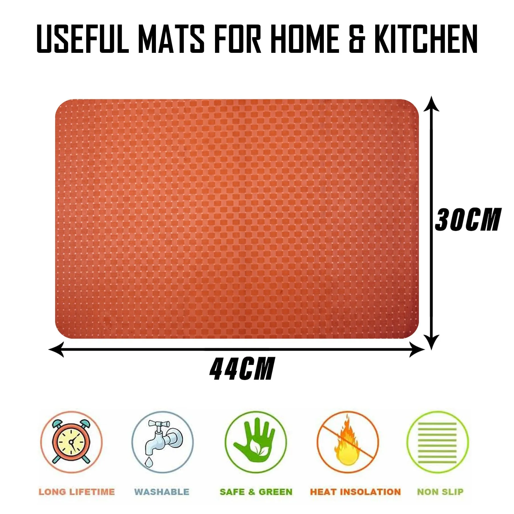 Kuber Industries Placemat | Placemats for Dining Room | Table Mat Set | Placemats for Kitchen Table | Dining Table Placemats | Check-Design Placemat | 6 Piece Set | Orange