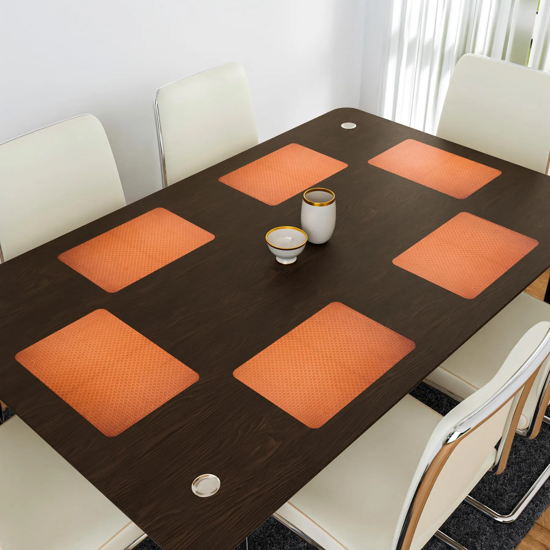 Kuber Industries Placemat | Placemats for Dining Room | Table Mat Set | Placemats for Kitchen Table | Dining Table Placemats | Check-Design Placemat | 6 Piece Set | Orange