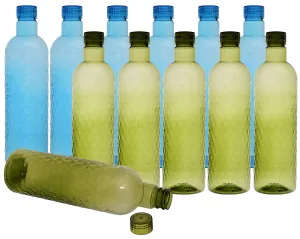 Kuber Industries Plastic 12 Pieces Hammer Fridge Water Bottle Set with Lid (1000ml, Sky Blue & Green)-KUBMART411