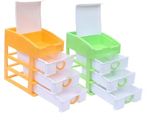 Kuber Industries Plastic 2 Pieces Four Layer Drawer Storage Cabinet Box (Yellow & Green)-CTKTC13158