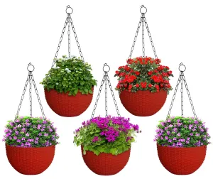 Kuber Industries Plastic Hanging Flower Pot for Balcony & Railing Set of 5 (Red) 53KM3828