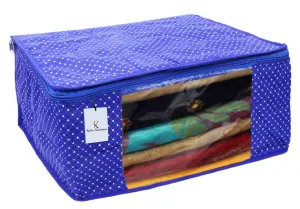 Kuber Industries Polka Dots 1 Piece Cotton 3 Layered Quilted Saree Cover, Blue-CTKTC21275