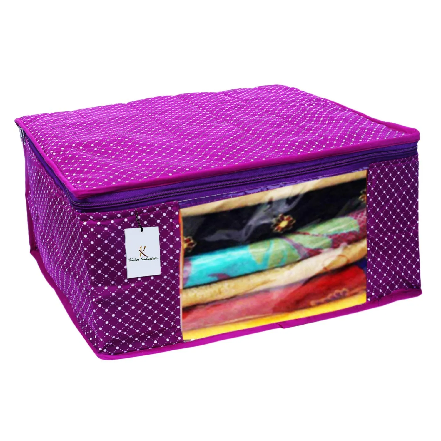 Kuber Industries Polka Dots 2 Piece Hathkadi Print Cotton Saree Cover, Purple