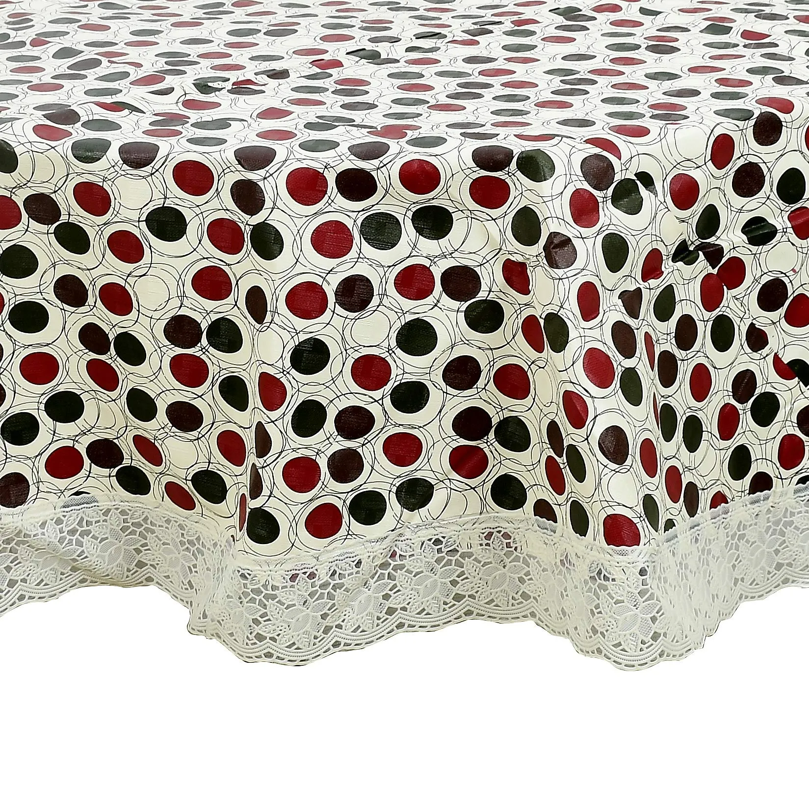 Kuber Industries Polka Dots Print Round Table Cover 60 Inch-Waterproof PVC Resistant Spillproof PVC Fabric Table Cover for Dining Room Kitchen Party (Brown)-KUBMART11815, Standard