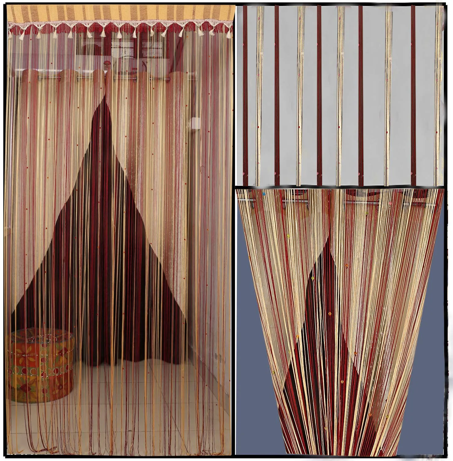 Kuber Industries Polyester 2 Pieces Decorative String Thread Room Door Curtain 7 Feet (Multi) -CTKTC13035