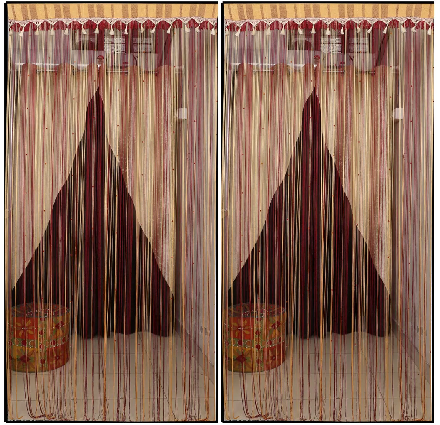 Kuber Industries Polyester 2 Pieces Decorative String Thread Room Door Curtain 7 Feet (Multi) -CTKTC13035