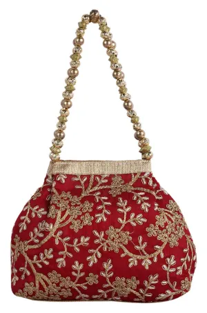 Kuber Industries Polyester Embroidered Woman Potli Bag, Maroon - CTKTC31386