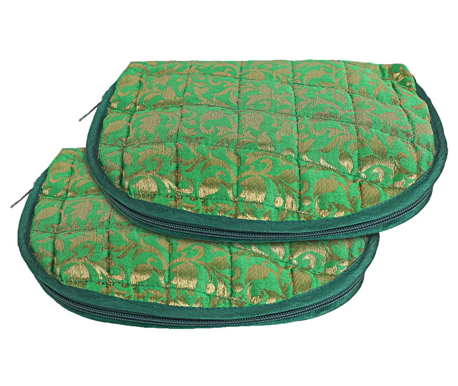 Kuber Industries Polyester Jacquard Print Toiletry Organizer with 4 Transparent Poches & 1 Extra Compartment,Zipper Closure,Pack of 2 (Green)