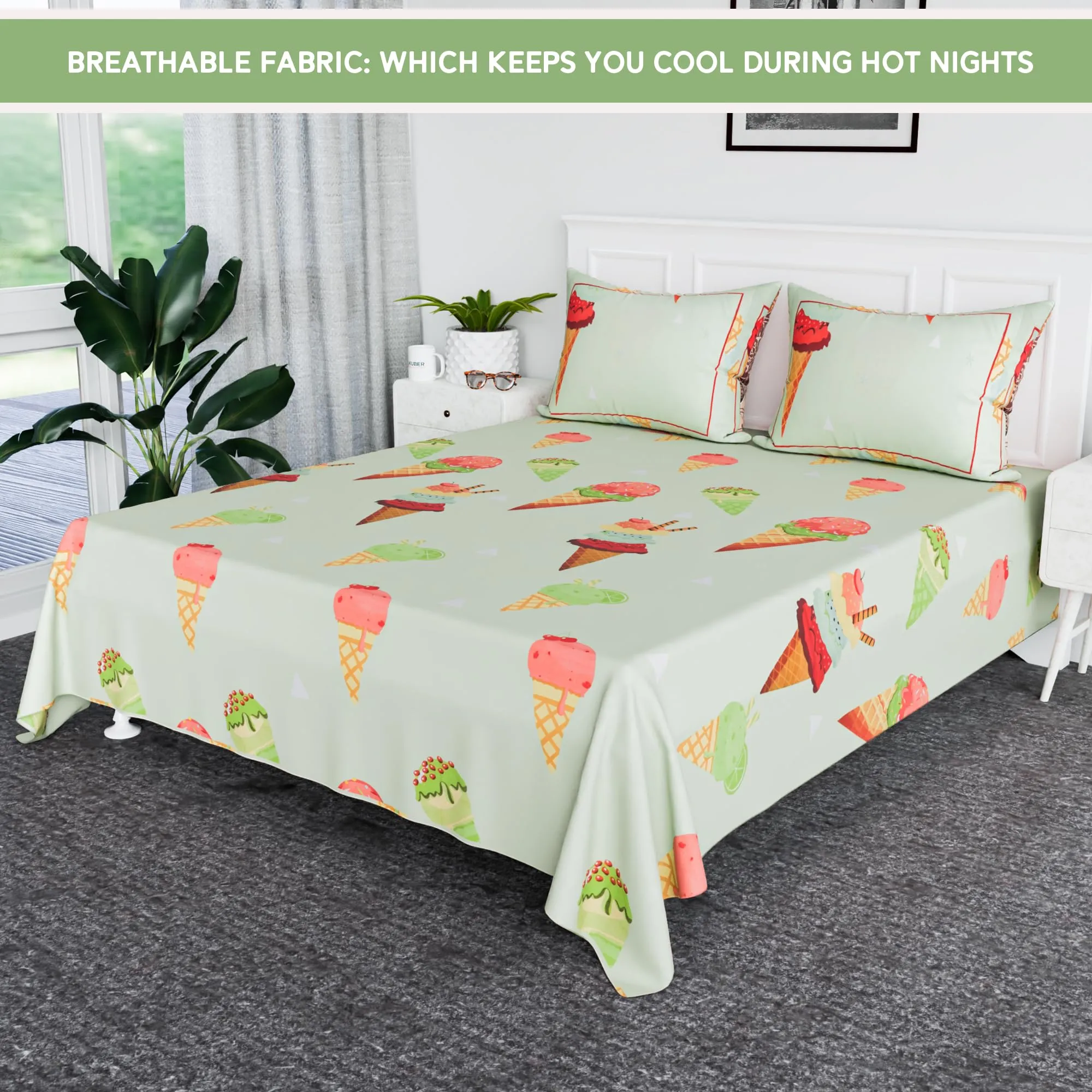 Kuber Industries Premium Cotton Bedsheets For Double Bed With 2 Pillow Covers Included - Printed Bedspread With 90x100 Inch Size - Green