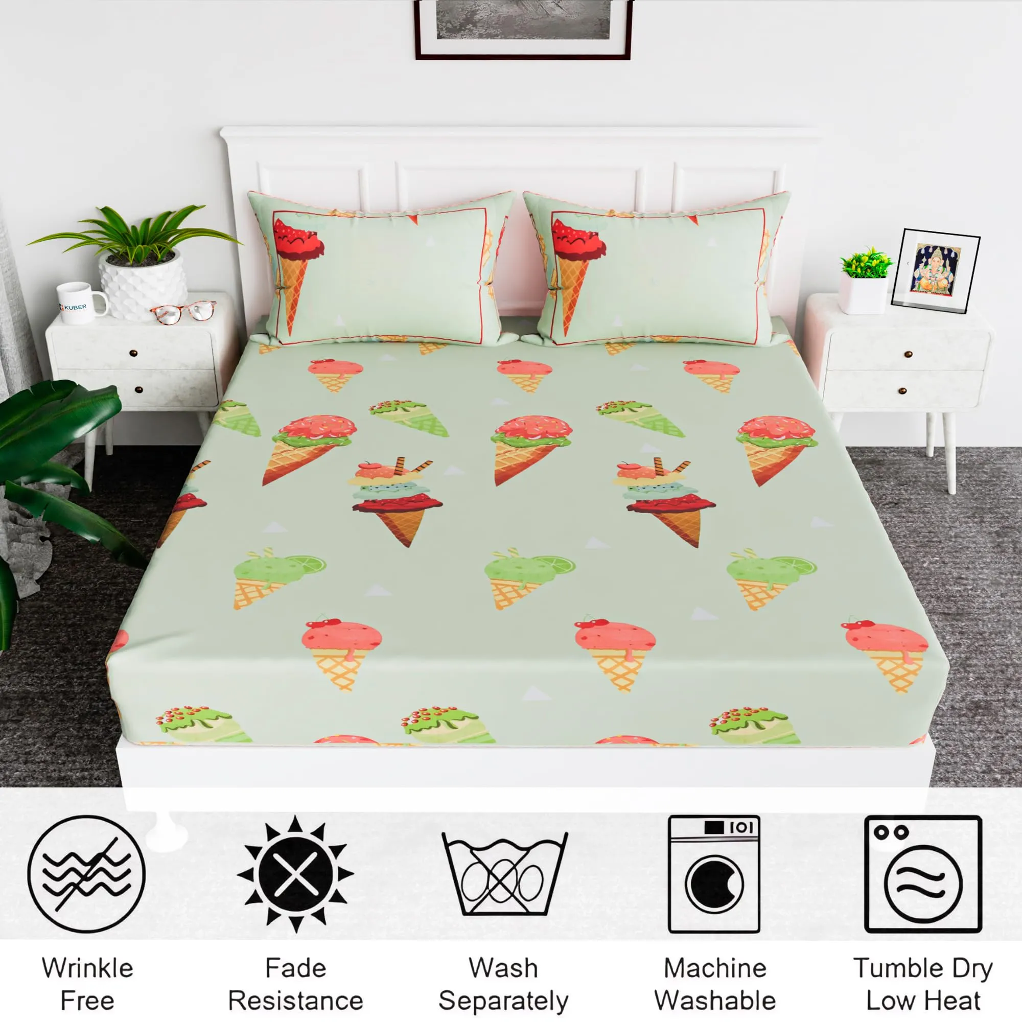 Kuber Industries Premium Cotton Bedsheets For Double Bed With 2 Pillow Covers Included - Printed Bedspread With 90x100 Inch Size - Green