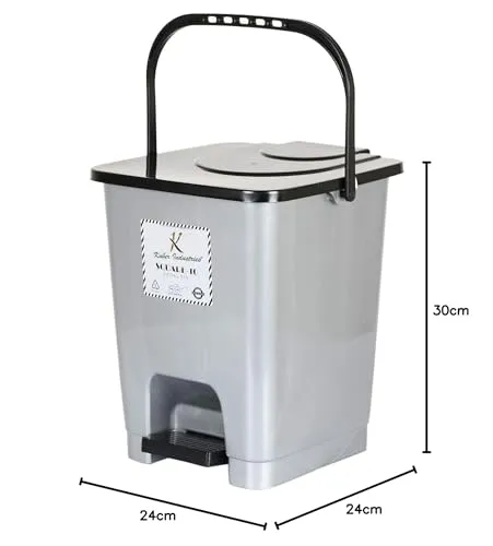 Kuber Industries Premium Plastic Pedal Dustbin 10 Ltr (Grey)-Pack of 2-KUBMART16405