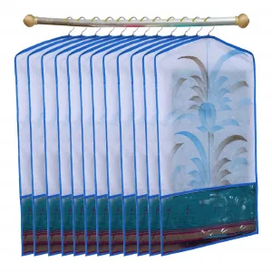 Kuber Industries Printed 12 Piece Non Woven Hanging Saree Cover Wardrobe Organiser (Blue) - CTKTC23144