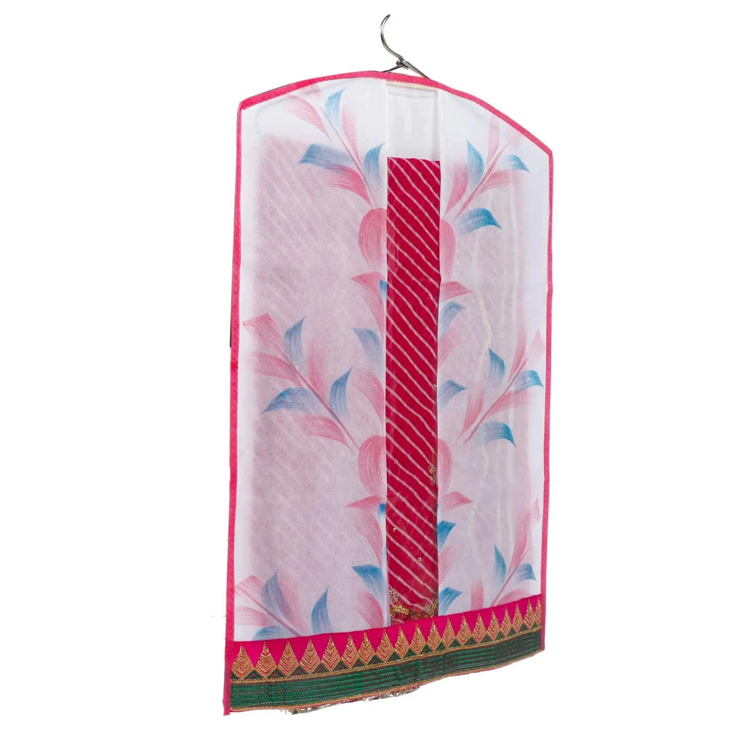 Kuber Industries Printed 6 Piece Non Woven Hanging Embroidered Saree Cover Wardrobe Organiser (Pink) - CTKTC023155