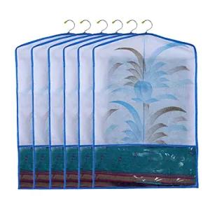 Kuber Industries Printed 6 Piece Non Woven Hanging Saree Cover Wardrobe Organiser (Blue) - CTKTC023143