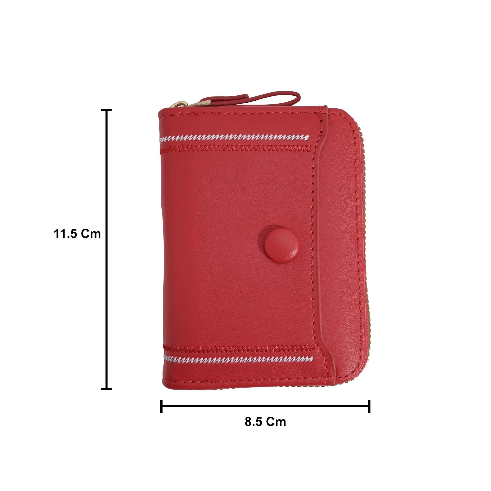 Kuber Industries PU Embroidered Thread Work Credit Card Case Holder Purse, Coin Pocket Wallet for Women | Portable Cute Mini Wallet for Girls | Hand Wallet for College Girls | KS-2, Red