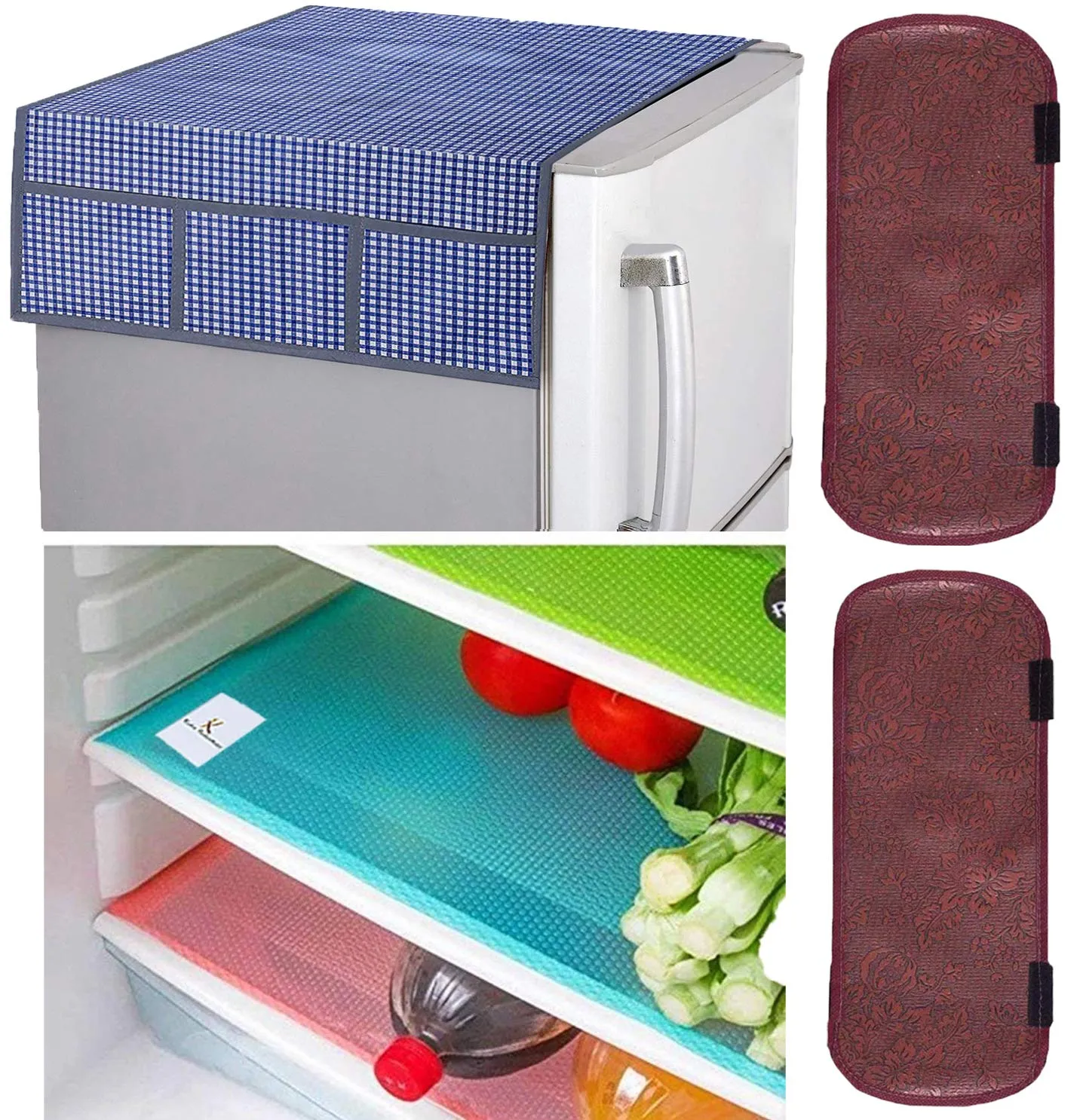 Kuber Industries PVC 3 Pieces Fridge Mats, 2 Piece Handle Cover and 1 Piece Fridge Top Cover (Blue)-CTKTC032833