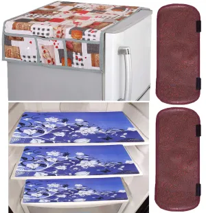 Kuber Industries PVC 3 Pieces Fridge Mats, 2 Piece Handle Cover and 1 Piece Fridge Top Cover (Red & White)-CTKTC032886