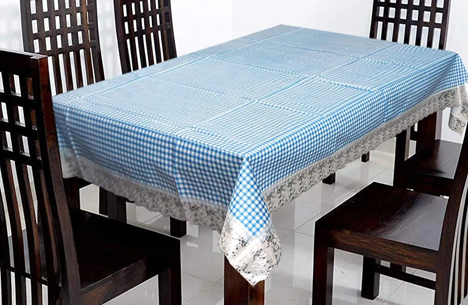 Kuber Industries PVC 6 Seater Dining Table Cover (Blue) -CTKTC08644