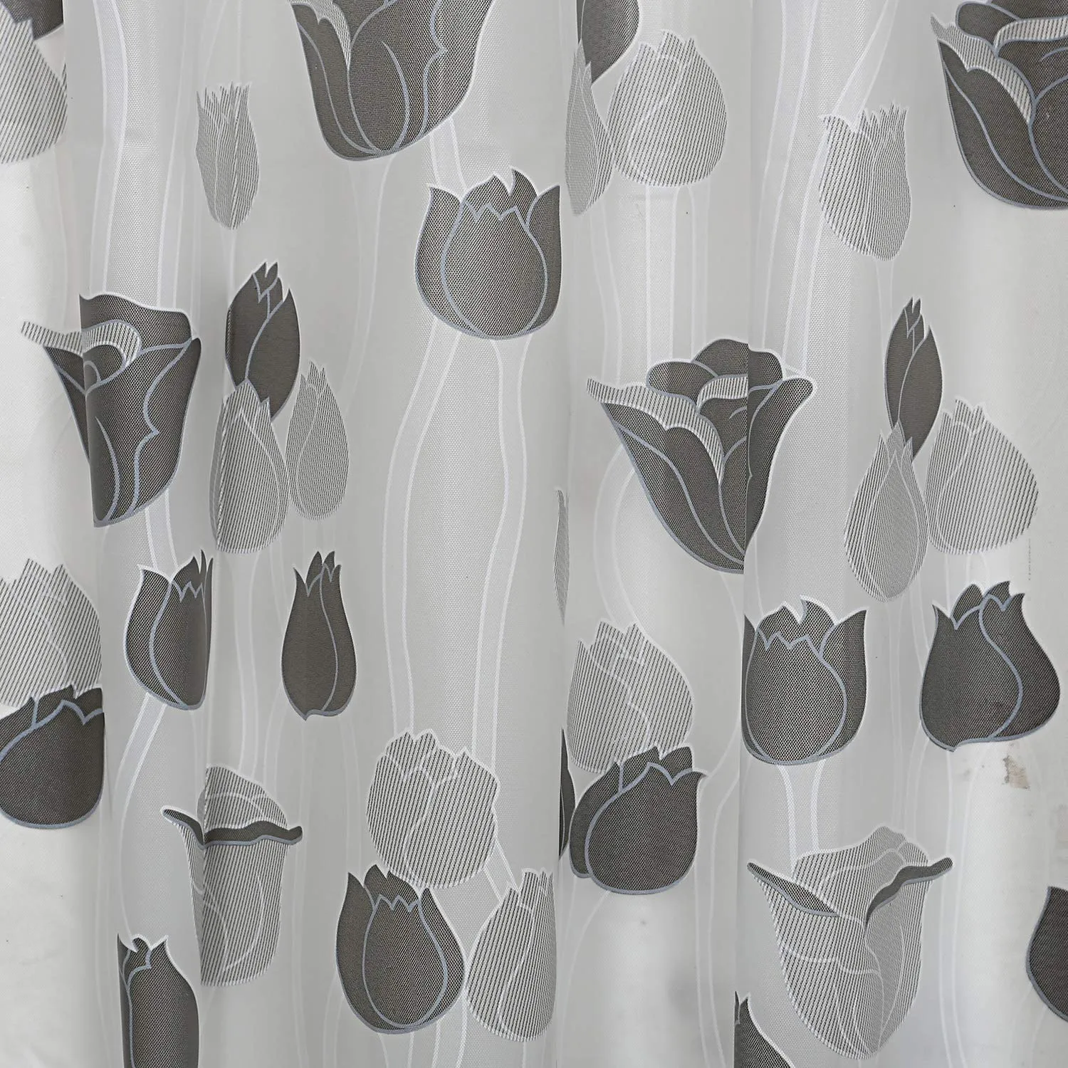 Kuber Industries PVC Floral Shower Curtain with Hooks,Size Standard (Grey), Washable, Pack of 1