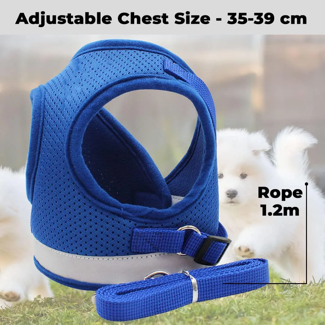 Kuber Industries Reflective Dog Harness with Adjustable Leash|Breathable Polyester Mesh Fabric |Large Size|HT-844|Comfortable No-Pull Grip|Quick Release Buckles|Easy On-Off Harness|Blue (Pack of 4)