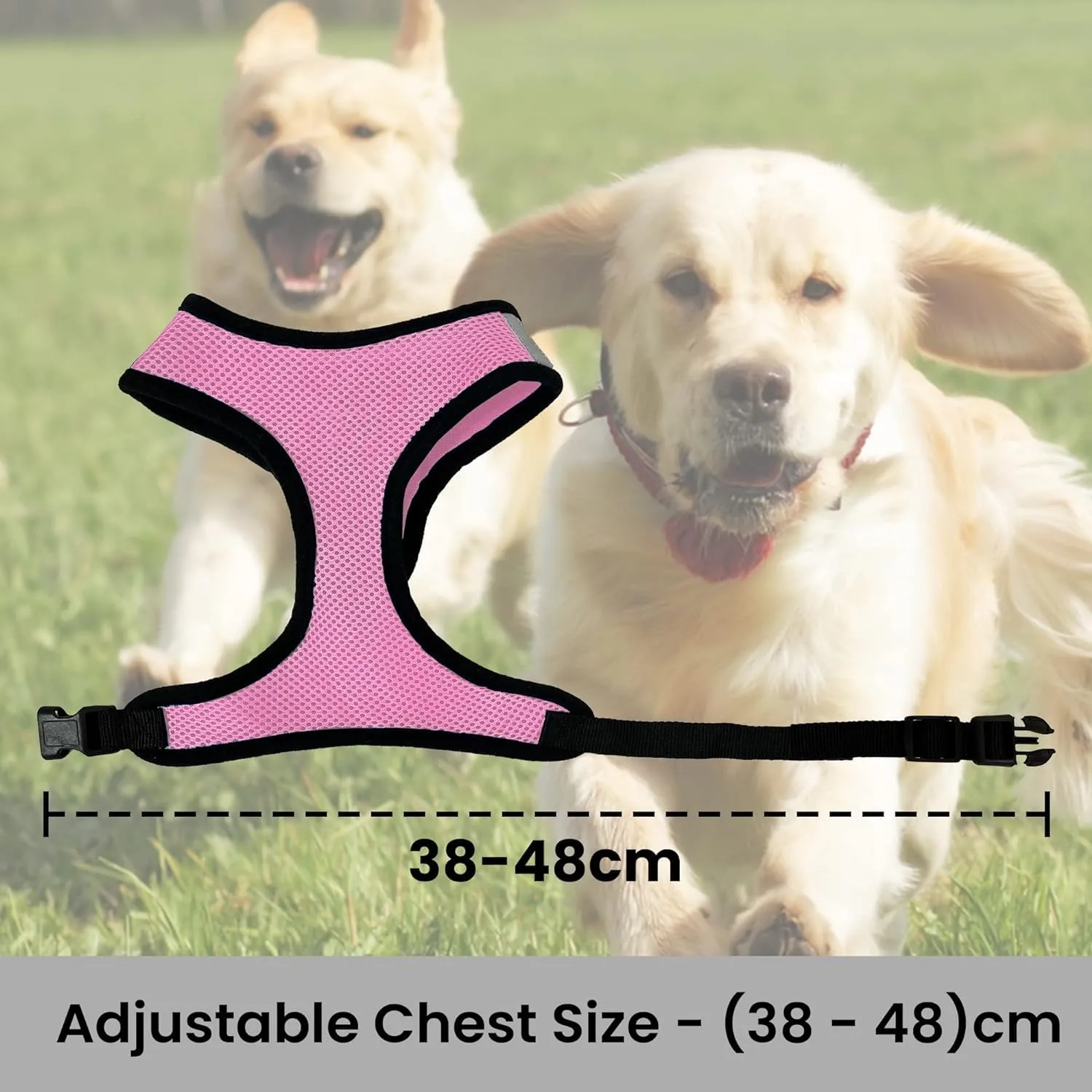 Kuber Industries Reflective Dog Harness With Adjustable Leash|Breathable Polyester Mesh Fabric With Top carry Handle|Medium Size|HAT-818|Comfortable No-Pull Grip|Quick Release Buckles|Pink (Pack Of 6)