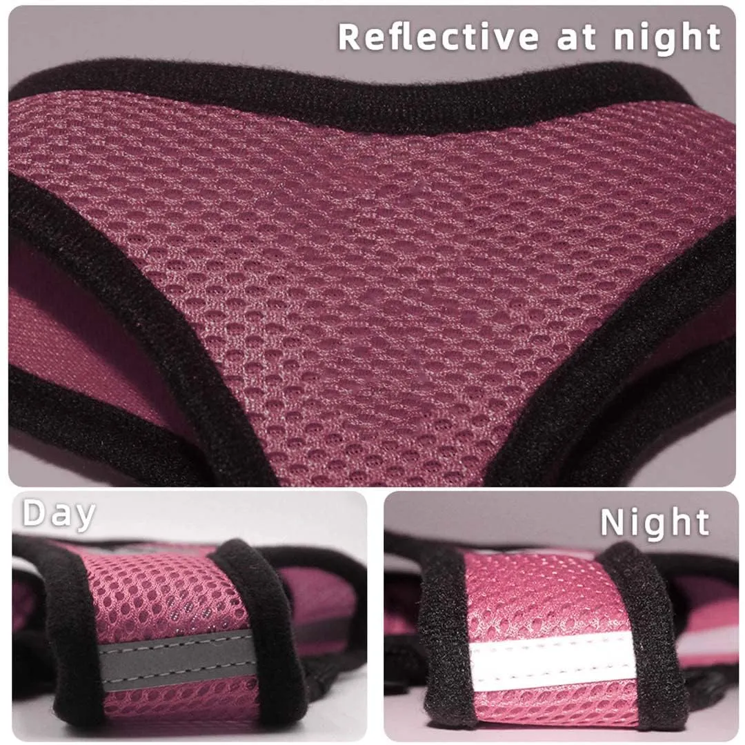 Kuber Industries Reflective Dog Harness With Adjustable Leash|Breathable Polyester Mesh Fabric With Top carry Handle|Medium Size|HAT-818|Comfortable No-Pull Grip|Quick Release Buckles|Pink (Pack Of 6)