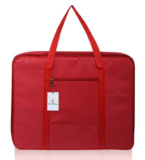 Kuber Industries Rexine Jumbo Non Woven Underbed Bag|Storage Organiser|Blanket Cover with Transparent Window|Storage Bag for Clothes Large (Red)