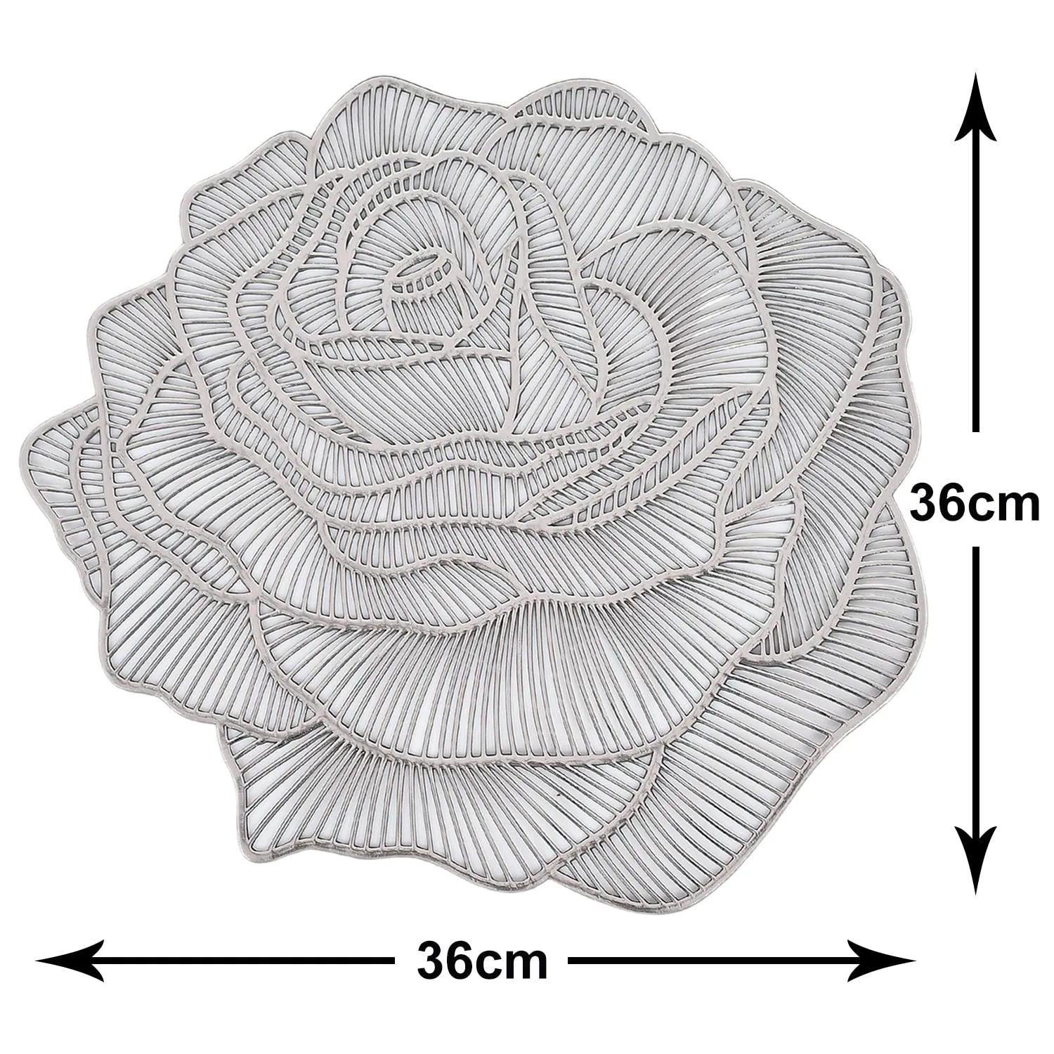 Kuber Industries Rose Design Non-Slip Heat Insulation Decorative Table Placemats, Set of 4 (Silver)-50KM01298, Standard