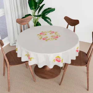 Kuber Industries Round Table Cover | PVC Table Cloth for Round Tables | 4 Seater Round Table Cloth | Flower Almond Kitchen Dining Tablecloth | Tabletop Cover | 60 Inch | Pink