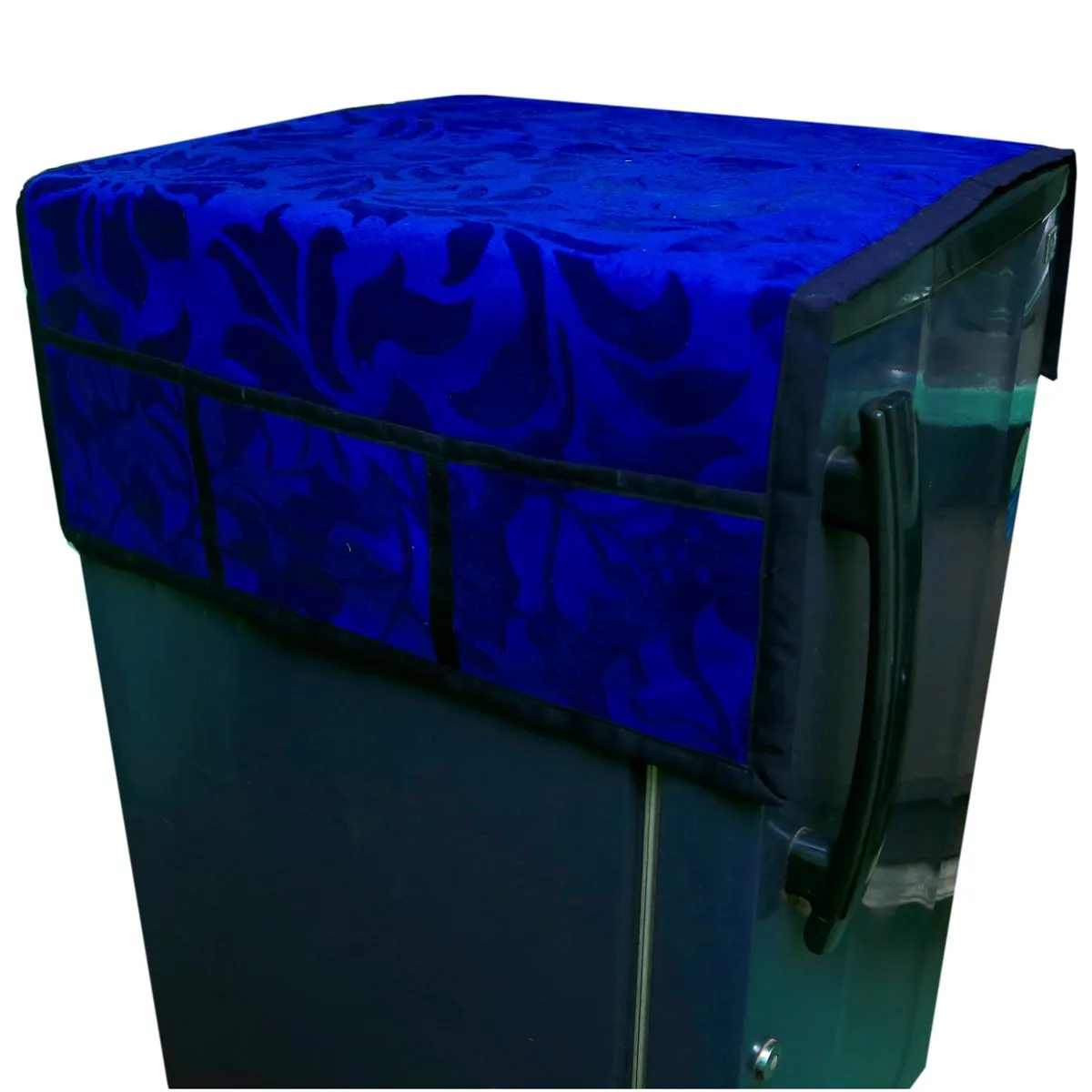 Kuber Industries Self Design Velvet Fridge/Refrigerator Top Cover (Blue)-CTKTC32715