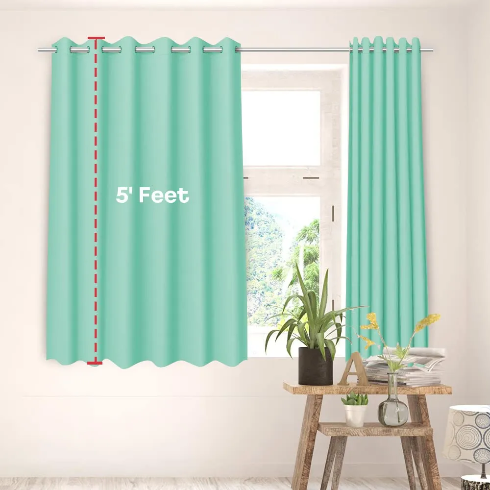 Kuber Industries Set of 2 100% Darkening Black Out Curtain I 5 Feet Window Curtain I Insulated Heavy Polyester Solid Curtain|Drapes with 8 Eyelet for Home & Office (Aqua)