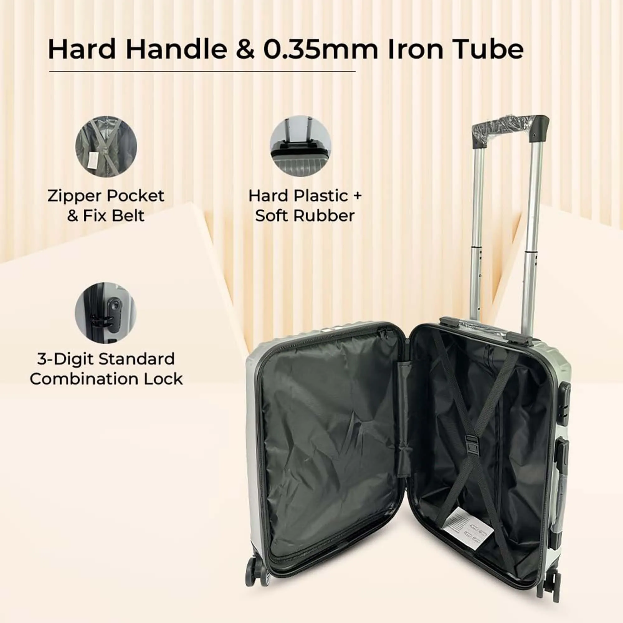 Kuber Industries Set of 3 Lightweight 20inch, 24inch, 28inch Cabin Trolley Bags with 360 Degree Wheels | Expandable Carry-On Cabin Luggage Suitcase | Bags for Travel | 61103PCGRY-Grey