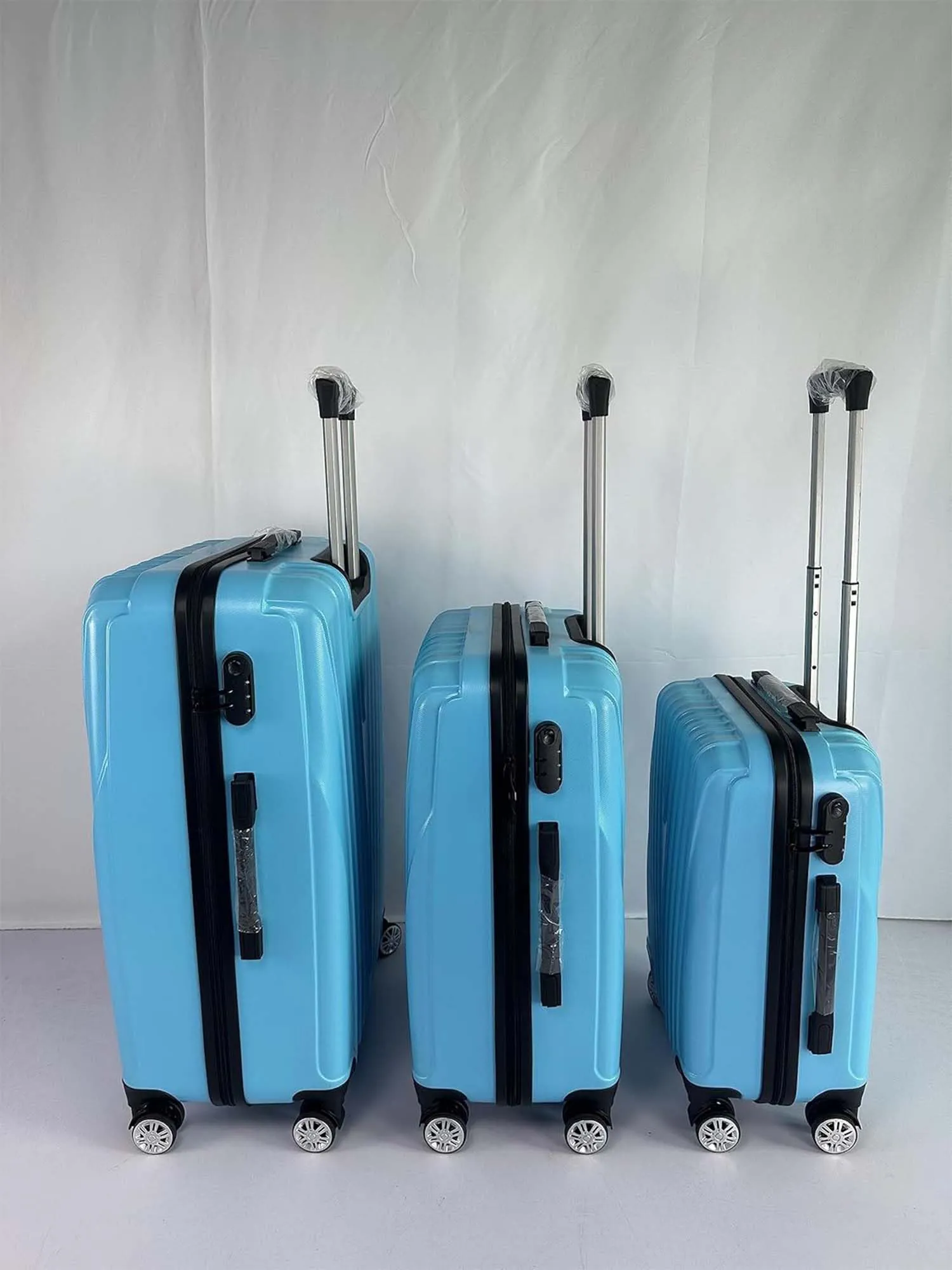 Kuber Industries Set of 3 Lightweight 20inch, 24inch, 28inch Cabin Trolley Bags with 360 Degree Wheels | Expandable Carry-On Cabin Luggage Suitcase | Bags for Travel | 61103PCIBLE-Ice Blue