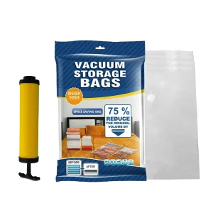 Kuber Industries Set of 4 Vacuum Bags for Storage with Pump | Spacesaver Vaccine Bags for Clothes & Pillows | Sealed Compression Bags for Travel with Hand Air Pump | XNL002 - Yellow & Transparent